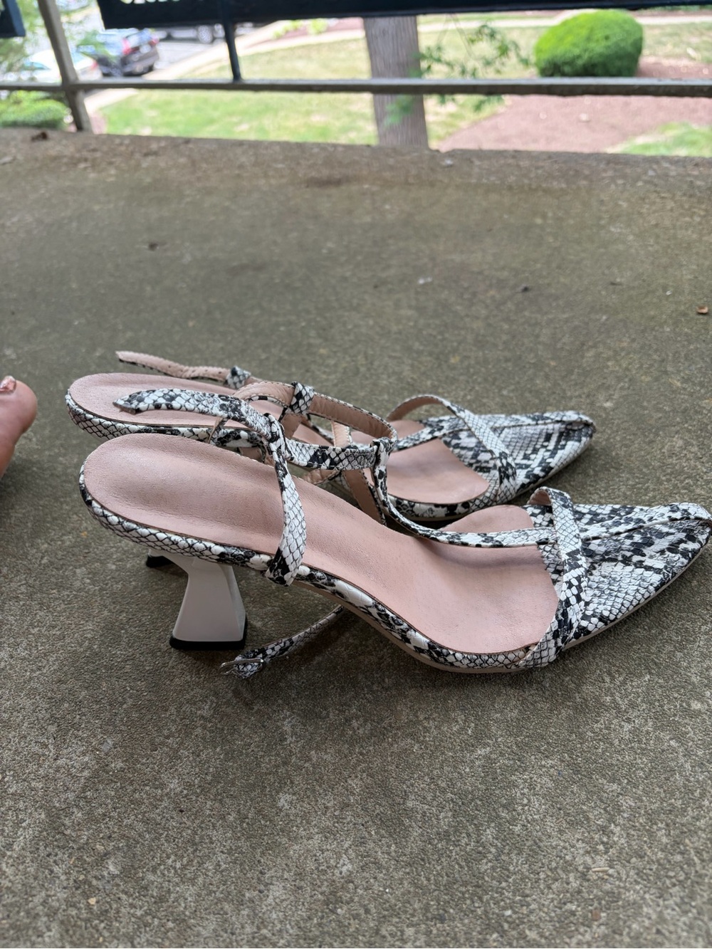Snake-Print Slingback Heels in Black & White
